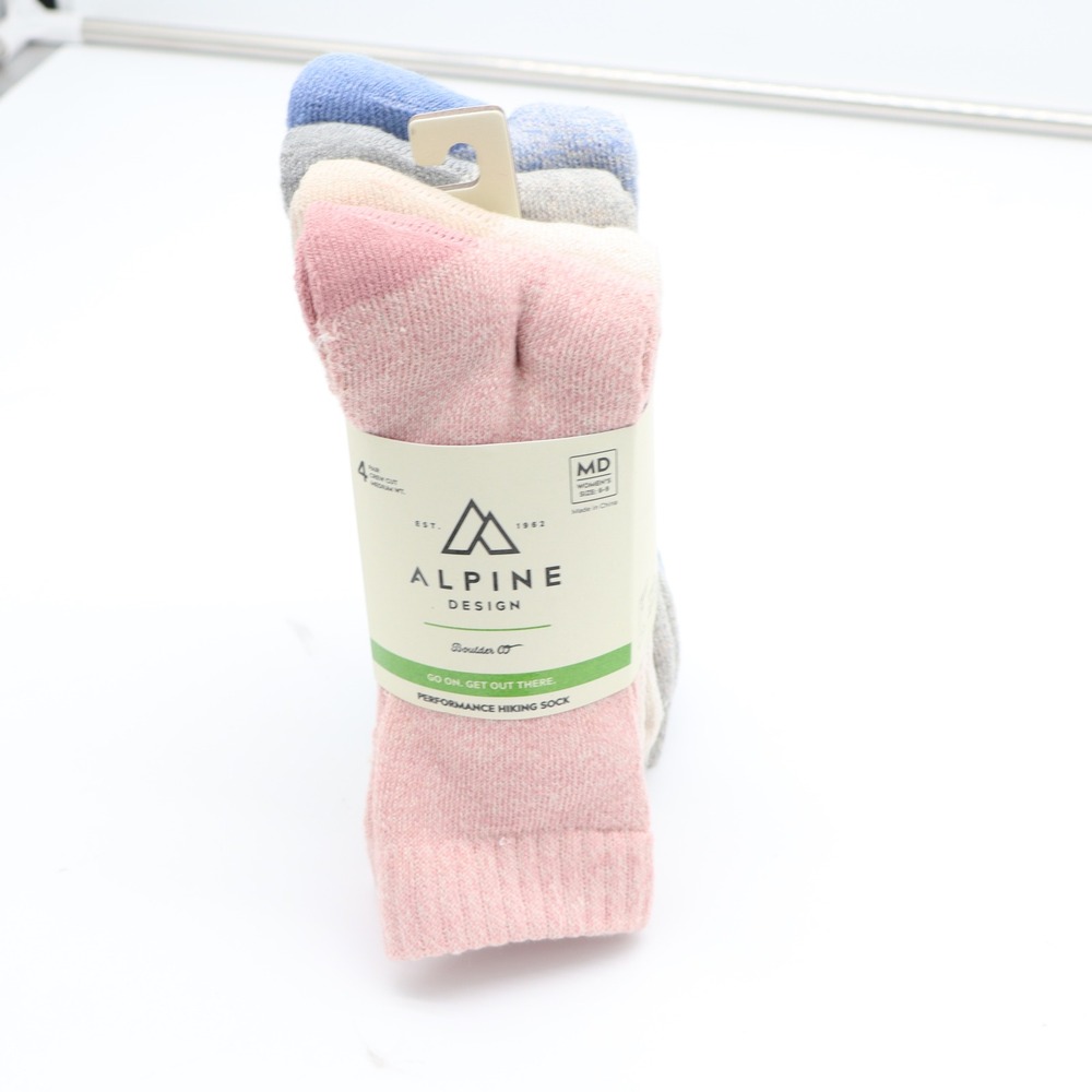 Alpine Design Womens 4pk Performance Hiking Socks Crew Cut Multi Color Size 6-9